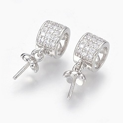 Платина Латунный микро-паве кубический цирконий, за половину пробурено бисера, прозрачные, платина, 17 мм, отверстие : 5 мм