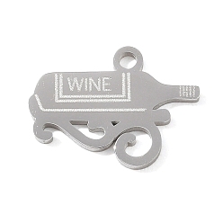 Color de Acero Inoxidable 304 colgantes de acero inoxidable, encantos de botella de vino, pulido a mano, color acero inoxidable, 14x19x1.4 mm, agujero: 1.8 mm