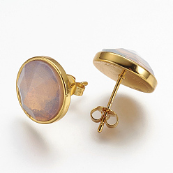 Опал Опальные шпильки для ушей, с латунной фурнитурой , золотые, плоско-круглые, 15 мм , штифт: 0.8 мм