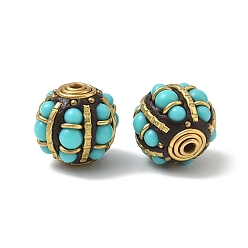 Turquoise Brass & Resin & Polymer Clay Beads, Round, Golden, Turquoise, 16.5~18x17mm, Hole: 1.6~1.8mm