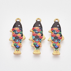 Colorful Printed Alloy Pendants, with Enamel, Fish, Light Gold, Colorful, 27.5x11x2.5mm, Hole: 1.4mm