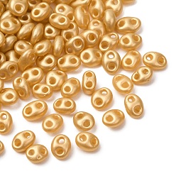 (932FM) Темно-синий аква-матовый с подкладкой 10g непрозрачные цветные стеклянные бусины, 2-луночное, овальные, темно-золотистые, 5.5x4x2.5 мм, отверстие : 1 мм