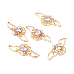 Светло-витражный Подвески из сплава со стразами, с пластиковой имитационной жемчужиной, крыло с сердцем, витражный свет, 19.5x41x4.5 мм