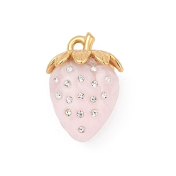 Pink 304 подвески из нержавеющей стали, клубника, смолой и горный хрусталь, ионное покрытие (ip), реальный 18 k позолоченный, розовые, 31x21.5x15 мм, отверстие : 2.5 мм