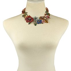 Разноцветный Ретро преувеличенные ожерелья-чокеры из сплава, полностью украшенные стразами и стеклянными цветами фламинго и кокосовой пальмой для женщин, красочный, 15.75 дюйм (40 см)