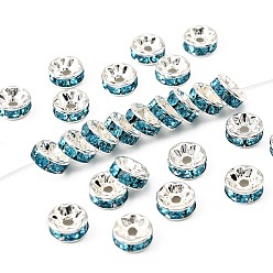 Аквамарин Латунь марки А горный хрусталь Spacer бисер, серебряный цвет гальваническим, без никеля , рондель, аквамарин, 8x3.8 мм, отверстие : 1.5 мм