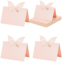 Butterfly Paper Table Place Cards, Hollow Out, for Wedding, Restaurant, Birthday Party Decorations, Rectangle, Pink, Butterfly Pattern, 120x90x0.3mm