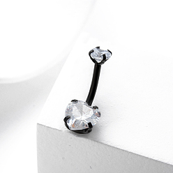 Сердце Прозрачные кубические циркониевые кольца для пупка, 316l хирургические пирсинг пупка из нержавеющей стали, изогнутая штанга украшения для тела для женщин, цвет нержавеющей стали, сердце, 180x5~8 мм