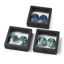 Oval Natural Azurite Cabochons, Flat Back, with Floating Thin Film Display Case, Oval, 30x24.5~25x3.5mm