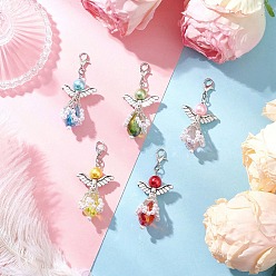 (52) Непрозрачная лаванда Подвеска в виде ангела из стекла и пластика ABS с имитацией жемчуга, с цинковым сплавом застежками омаров коготь, разноцветные, 52.5 мм