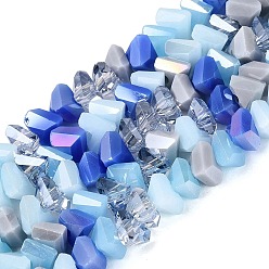 Mixed Color Mixed Styles Electroplate Glass Beads Strands, Triangle, AB Color Plated, Faceted, Mixed Color, 3.5~4x6x6mm, Hole: 1~1.2mm, about 93~104pcs/strand, 12.99~14.57 inch(33~37cm)