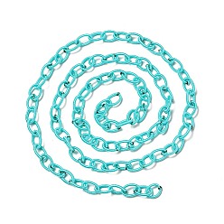 Light Sky Blue Handmade Nylon Cable Chains Loop, Oval, Light Sky Blue, 8~9x11~13x2mm, about 85cm/strand, 33.5 inch