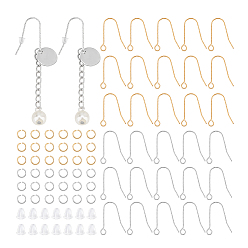 Золотой & Цвет Нержавеющей Стали 60шт. 2 цвет 316 крючки для сережек из нержавеющей стали, провод уха, с 60шт 304 открытыми соединительными кольцами из нержавеющей стали, 100 гайки ушные пластиковые, золотые и нержавеющая сталь цвет, 19 датчик, 22x15x0.9 мм, отверстие : 2.5 мм, 30 шт / цвет