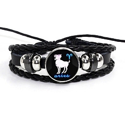 Козерог Созвездие из искусственной кожи и стекла трехслойные многорядные браслеты, плетеные регулируемые браслеты, Козерог, 7-1/8 дюйм (18 см)