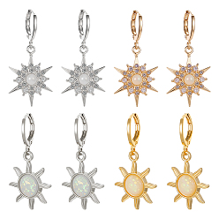 (52) Непрозрачная лаванда 8 пары 4 серьги из цветного сплава с опаловым солнцем и застежкой-рычагом, разноцветные, 39x35 мм, 2 пар / цвет