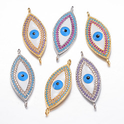 Mixed Color Brass Enamel Links, with Micro Pave Cubic Zirconia, Evil Eye, Mixed Color, 34x13.5x3mm, Hole: 1mm