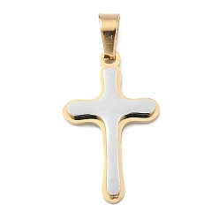 Золотой & Цвет Нержавеющей Стали 304 подвески из нержавеющей стали, крест прелести, с кнопкой на поруки, ионное покрытие (ip), два тона, золотые и нержавеющая сталь цвет, 29x18x3 мм, отверстие : 6x4 мм