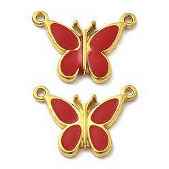 Красный 304 нержавеющей стальной эмали подвески, очарование бабочки, ионное покрытие (ip), реальный 18 k позолоченный, красные, 17x23x3 мм, отверстие : 1.2 мм