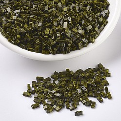 (HTL4519) Opaque Dark Yellow Picasso MIYUKI Half TILA Beads, Japanese Seed Beads, 2 Hole, (HTL4519) Opaque Dark Yellow Picasso, 5x2.3x1.9mm, Hole: 0.8mm, about 250pcs/bottle, 10g/bottle