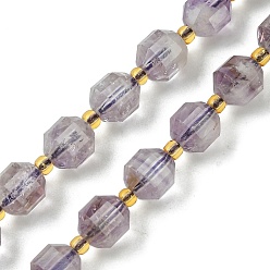Amethyst Natürlichen Amethyst Perlen Stränge, mit Glasperlen, facettierte Doppelkegeltrommel, 7x8 mm, Bohrung: 0.9 mm, ca. 37 Stk. / Strang, 15.16'' (38.5 cm)