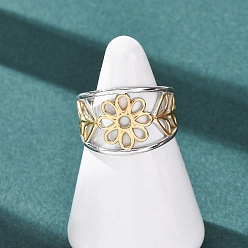 Цветок 304 открытые кольца манжеты из нержавеющей стали, золотые и нержавеющая сталь цвет, ионное покрытие (ip), цветок, 14 мм, размер США 8 1/4 (18.3 мм)