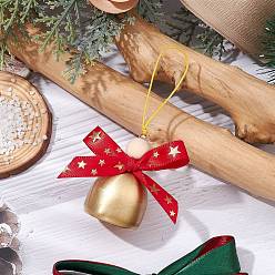 Золотой Рождественские колокольчики подвесные украшения из латуни и дерева, для подвесных украшений на елку, золотые, 95 мм