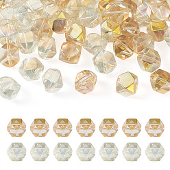 Mixed Color 60Pcs 2 Colors Electroplate Glass Beads, Polygon, Faceted, Half Plated, Mixed Color, 11~12x10.5~11x9mm, Hole: 0.9~1mm, about 30pcs/color