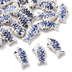 Fish Фарфоровые бусины ручной работы, белый и голубой фарфор, рыба, 19~20x11~12x7~7.5 мм, отверстие : 2 мм