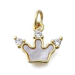 Настоящее золото 16K Подвески в виде короны из латуни с микропаве из прозрачного кубического циркония, с оболочкой и кольцами для прыжков, без кадмия и без свинца, реальный 16 k позолоченный, 11.5x13x2 мм, отверстие : 3.5 мм