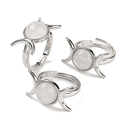 Хрусталь Регулируемые кольца из натурального кристалла кварца, Платиновые латунные кольца на палец с тройной луной для женщин и мужчин, размер США 7 1/4 (17.5 мм)
