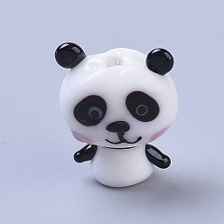 Blanc Perles lampwork, perles au chalumeau, faits à la main, panda de dessin animé, blanc et noir, 18.2x15x9mm, Trou: 1.8mm