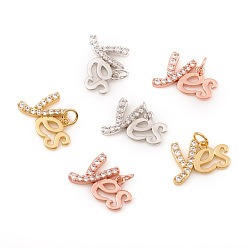 Mixed Color Brass Micro Pave Cubic Zirconia Charms, with Jump Ring, Word Yes, Mixed Color, 11x13x2mm, Hole: 2.5mm