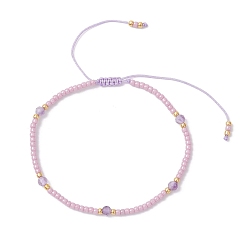 Аметист Плетеные браслеты из бусин из натурального аметиста и стеклянных бусин, Браслеты из нейлонового шнура и бусин для женщин, рондель, внутренний диаметр: 1-7/8~3-1/4 дюйм (4.8~8.1 см)