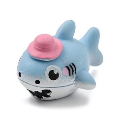 Light Blue Sea Animals Opaque Resin Shark with Hat Figurine, for Home Office Micro Landscape Desktop Decoration, Light Blue, 38.5x24.5x21mm