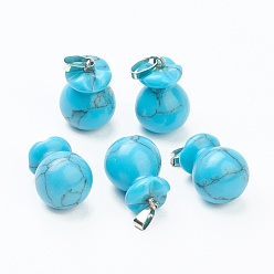 Howlite Synthetic Howlite Pendants, with Platinum Brass Findings, Lucky Bag, Dyed, 20.5x13mm, Hole: 2.5x6mm