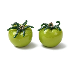 Зеленый Подвески из имитации растительной смолы, помидор, с золотой петлей, зелёные, 20.5x19.5 мм, отверстие : 2 мм