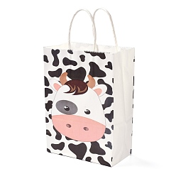 Ganado Bolsas de papel rectangulares, con mango, para bolsas de regalo y bolsas de compras, patrón de vaca, 14.9x8.1x21 cm