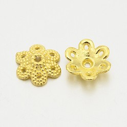 Golden Tibetan Style Alloy Bead Caps, Lead Free and Cadmium Free, Flower, 6-Petal, Golden, 9.5x10x3mm, Hole: 1.5mm