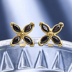 Черный 304 из нержавеющей стали серьги, с кубического циркония, ионное покрытие (ip), цветок, золотые, чёрные, 13x13 мм