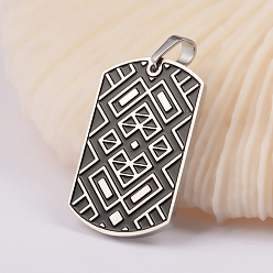 Antique Silver 304 Stainless Steel Pendants, Textured, Rectangle with Mesh Pattern, Antique Silver, 40x21.5x2mm, Hole: 5x6.5mm