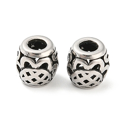 Antik Silber Farbe 316 chirurgische Edelstahlperlen, Fass, Antik Silber Farbe, 9x9.5 mm, Bohrung: 4 mm