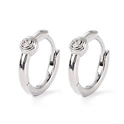 Платина Маленькая серьга-кольцо для нее из прозрачного кубического циркония с розой, без кадмия и без свинца, платина, 14x15.5x2 мм, штифты : 0.8 мм