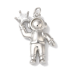 Платина Покрытие стойки латунь микропаве прозрачные подвески из кубического циркония, с целью перехода в кольце, долговечный, без свинца и без кадмия, астронавт, платина, 25.5x18x4.5 мм, отверстие : 3 мм