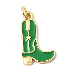 Зеленый Латунь эмаль подвески, брелоки для ботинок, без кадмия и без свинца, долговечный, стойки покрытие, реальный 18 k позолоченный, зелёные, 21.5x13x2.5 мм, Перейти кольцо: 5x1 мм, внутренний диаметр: 3.5 мм