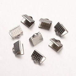 Stainless Steel Color Tarnish Resistant 316 Surgical Stainless Steel Ribbon Crimp Ends, Stainless Steel Color, 8x6mm, Hole: 1x3mm