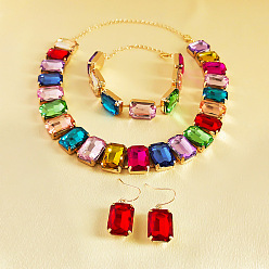 Разноцветный Наборы из ожерелий, браслетов и серег из сплава и стекла с прямоугольными звеньями, золотые, красочный, 475 мм