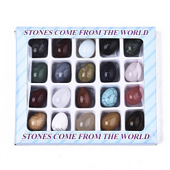 Mixed Stone Natural & Synthetic Mixed Gemstone Egg Stone, Pocket Palm Stone for Anxiety Relief Meditation Easter Decor, Mixed Dyed and Undyed, 23~24x17~18mm, Box: 15x12.6x1.8cm, about 20pcs/box