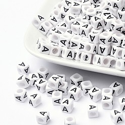 Letter A Акриловые письмо бисером, буква a, кубические, 6 мм диаметром, о 2600 шт, Отверстие: около 3.2 мм, 2600 шт / 500 г
