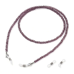 Bleu Ardoise Foncé Chaînes de lunettes, tour de cou pour lunettes, perles de verre, 304 inox homard fermoirs pince, perles en laiton et extrémités de boucle en caoutchouc, bleu foncé, 27.95 pouce (71 cm)