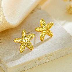 Golden 304 Stainless Steel Stud Earrings, Starfish, Golden, 10mm